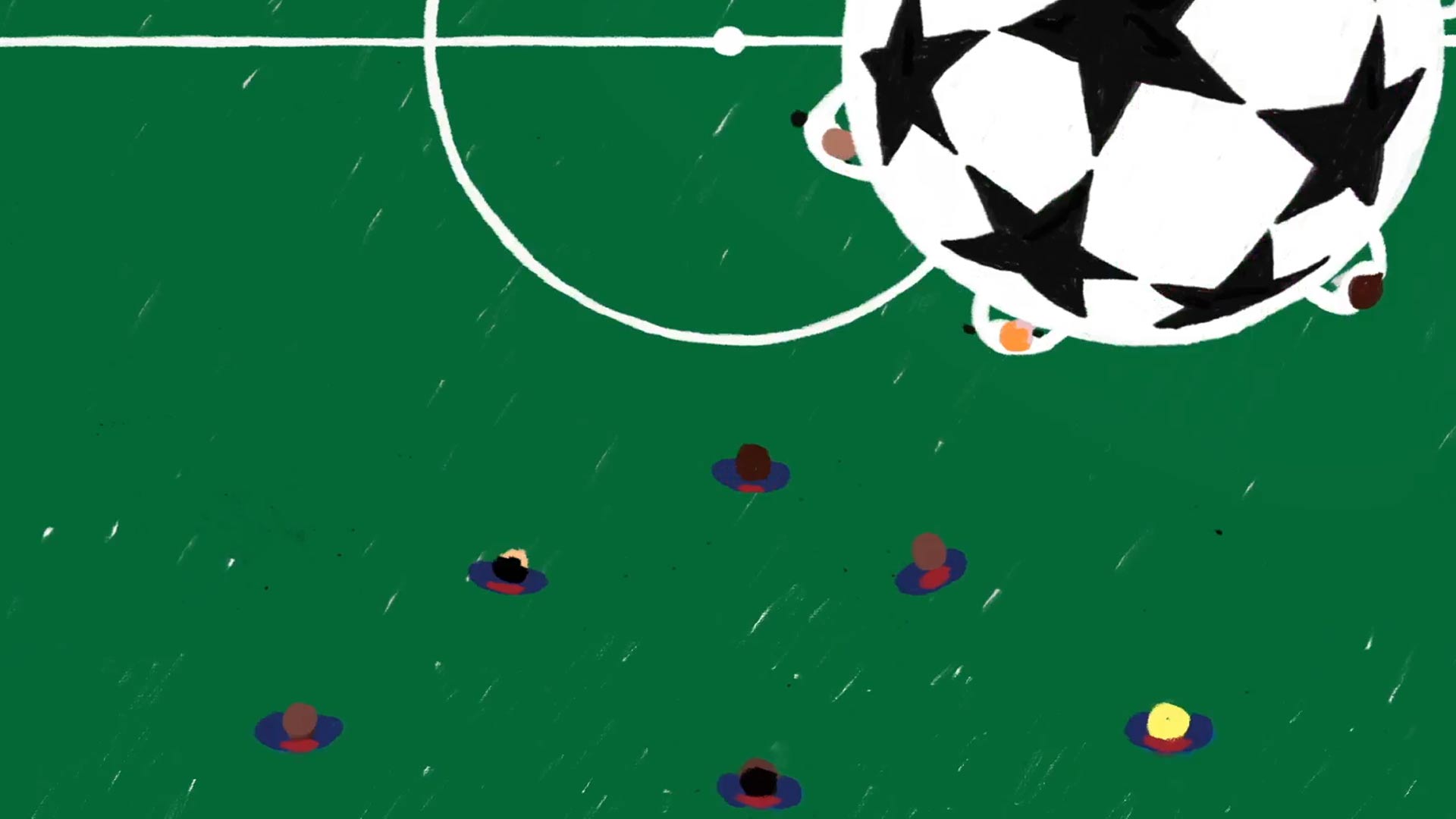 Top down view of a football pitch in the Champions' League.